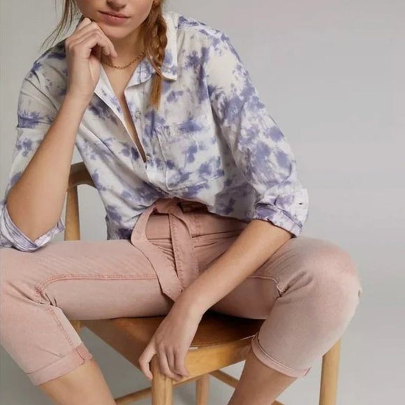 Anthropologie Tops - Anthropologie Sz M Embroidered Dyed Buttondown Top by Pilcro EUC